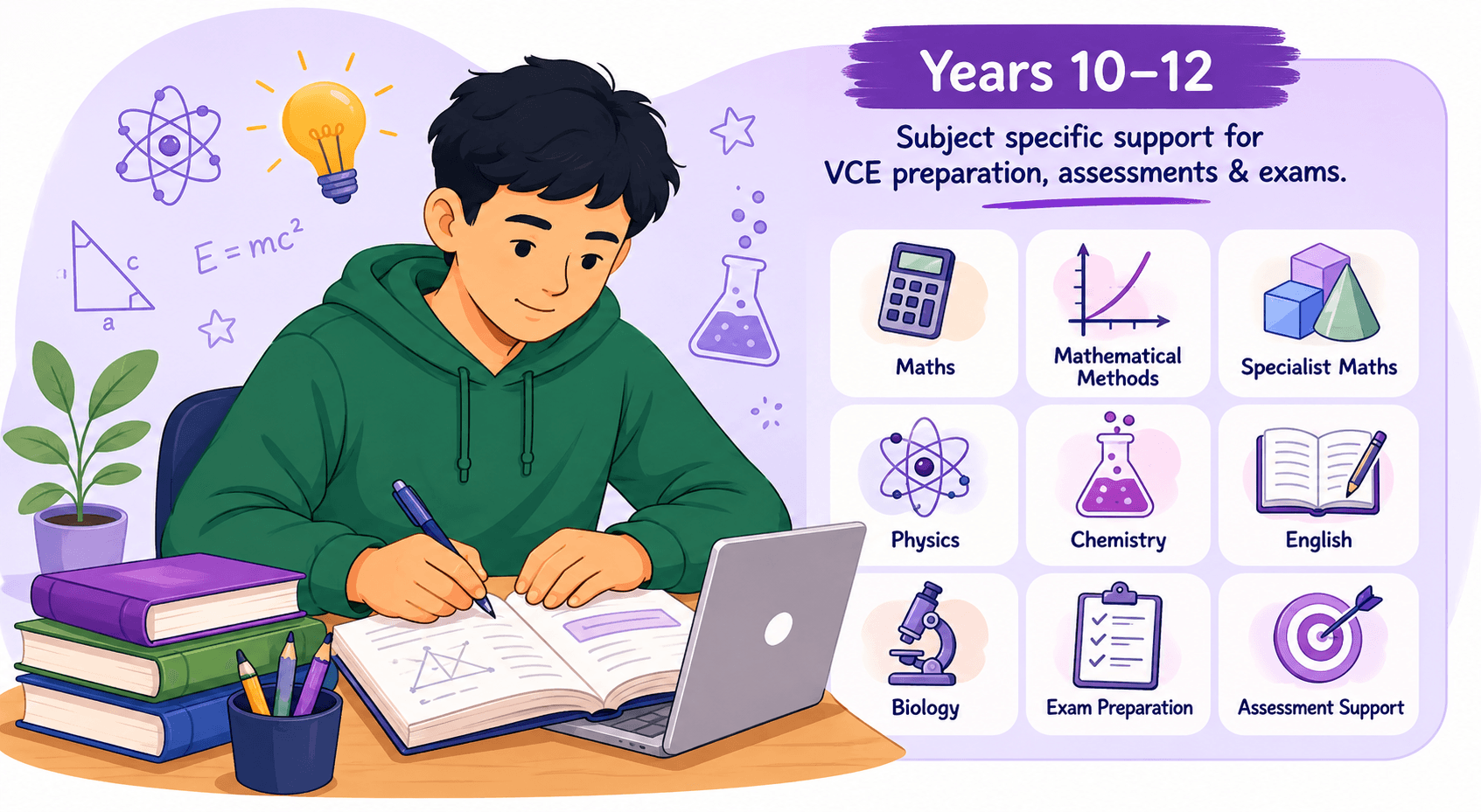 Senior student studying with Years 10 to 12 subject support options